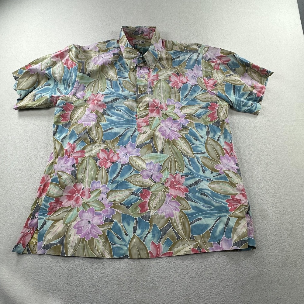 Reyn Spooner Shirt Mens Large Floral Hawaiian Popover Reverse Print Insideout